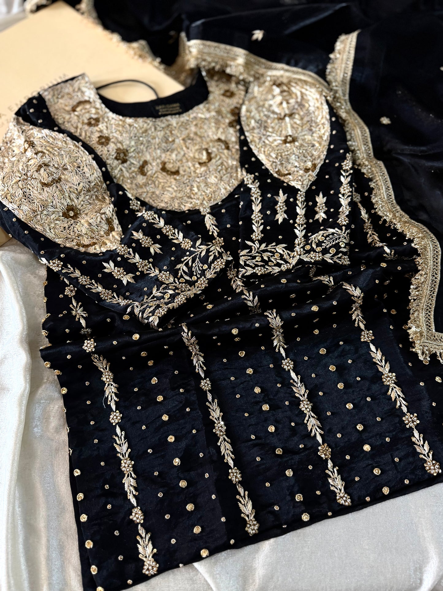 PURE ZARDOZI GHARARA ON ITALIAN SHIMAR FABRIC