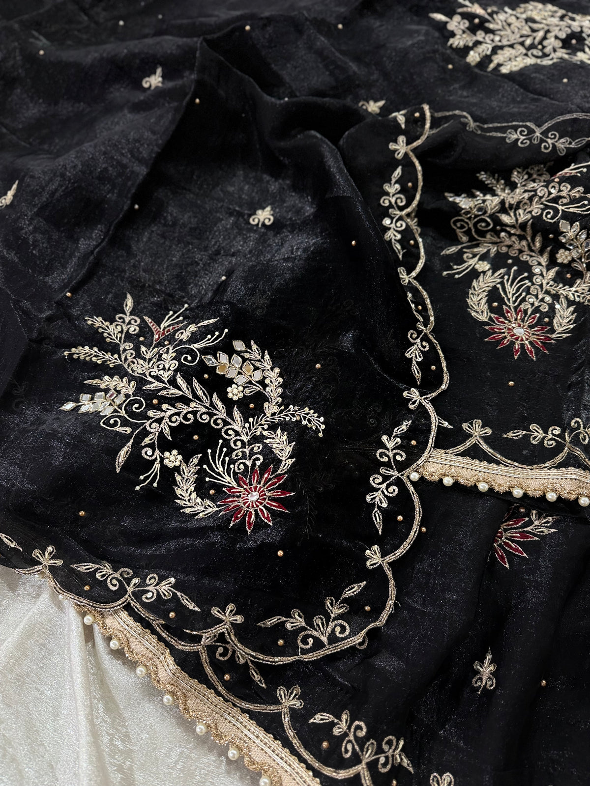 BEAUTIFUL DABKA WORK GHARARA ON ITALIAN SHIMAR FABRIC