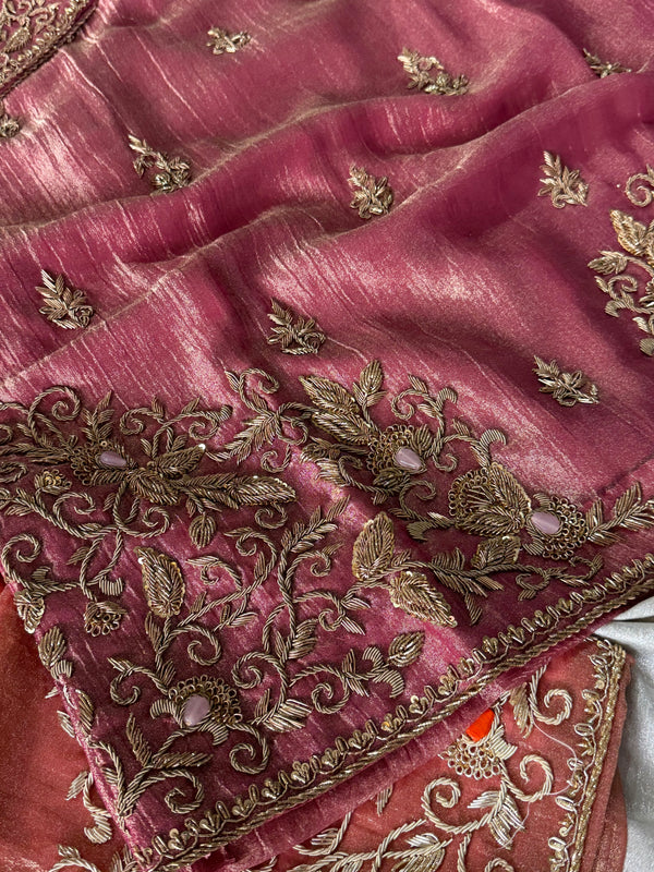 ZARDOZI GHARARA ON CRUSH TISSUE FABRIc |  | Karishma Emporium | Elegance in Making Pure Zardozi Women wear