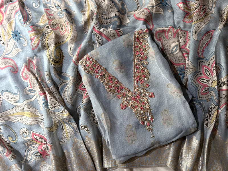 V NECK DABKA SUIT |  | Karishma Emporium | Elegance in Making Pure Zardozi Women wear