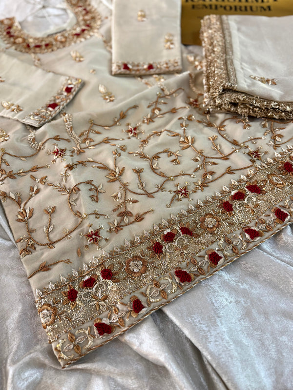 ANTIQUE ZARDOZI GHARARA IN GOLD