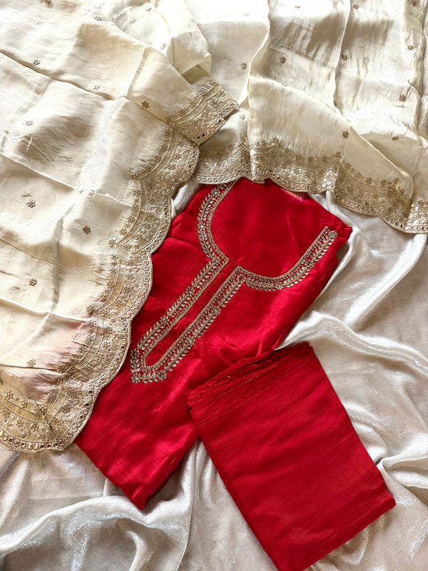 PUNJABI SUIT IN RED ND GOLD |  | Karishma Emporium | Elegance in Making Pure Zardozi Women wear