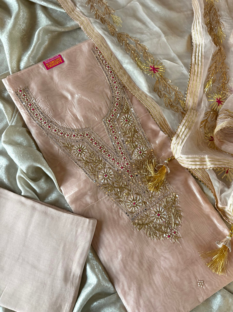 PURE ZARDOZI NECK SUIT WITH PURE GOTA DUPATTA |  | Karishma Emporium | Elegance in Making Pure Zardozi Women wear