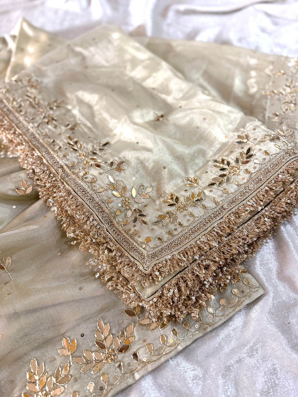 BEAUTIFUL HANDWORK GHARARA IN IVORY PISTA COLOUR