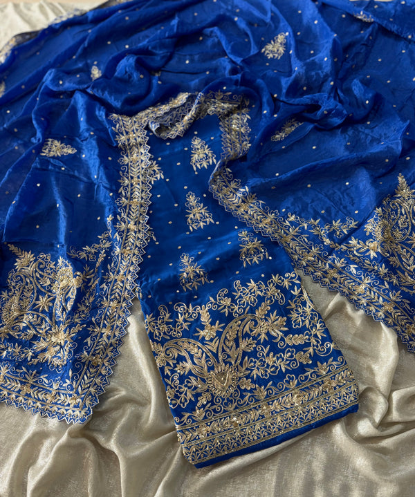 ROYAL BLUE HANDWORK SUIT |  | Karishma Emporium | Elegance in Making Pure Zardozi Women wear