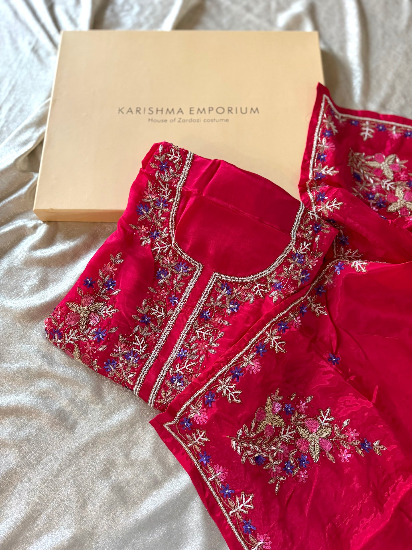 HOT PINK CREPE HANDWORK SUIT