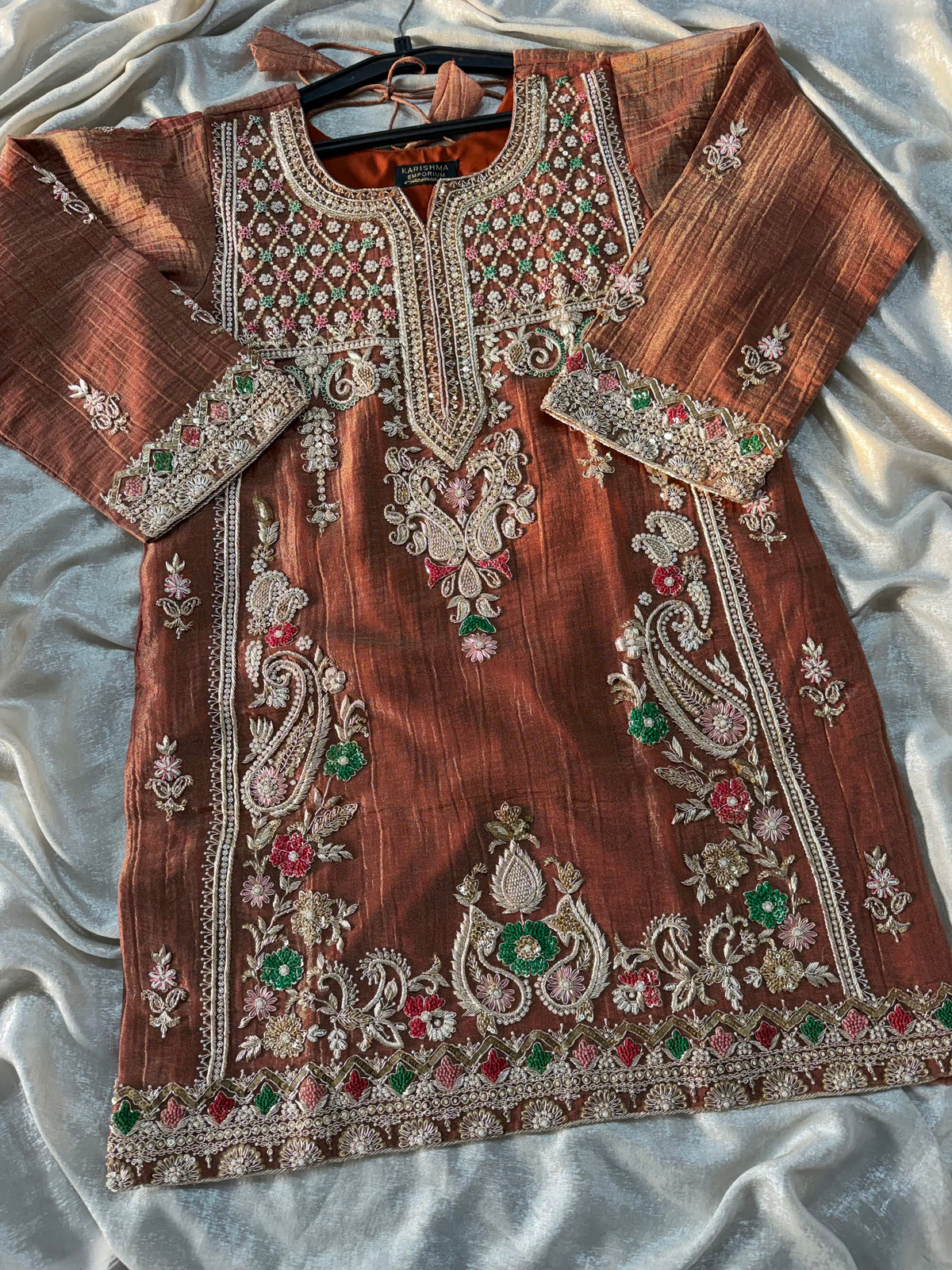 OUR PREMIUM ZARDOZI SHARARA ON CRUSH TISSUE FABRIC