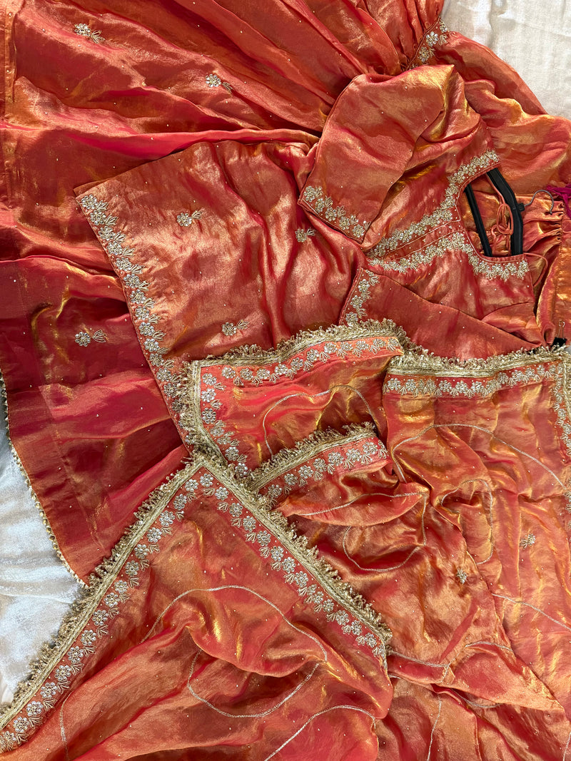 RUST GHARARA IN DABKA WORK |  | Karishma Emporium | Elegance in Making Pure Zardozi Women wear
