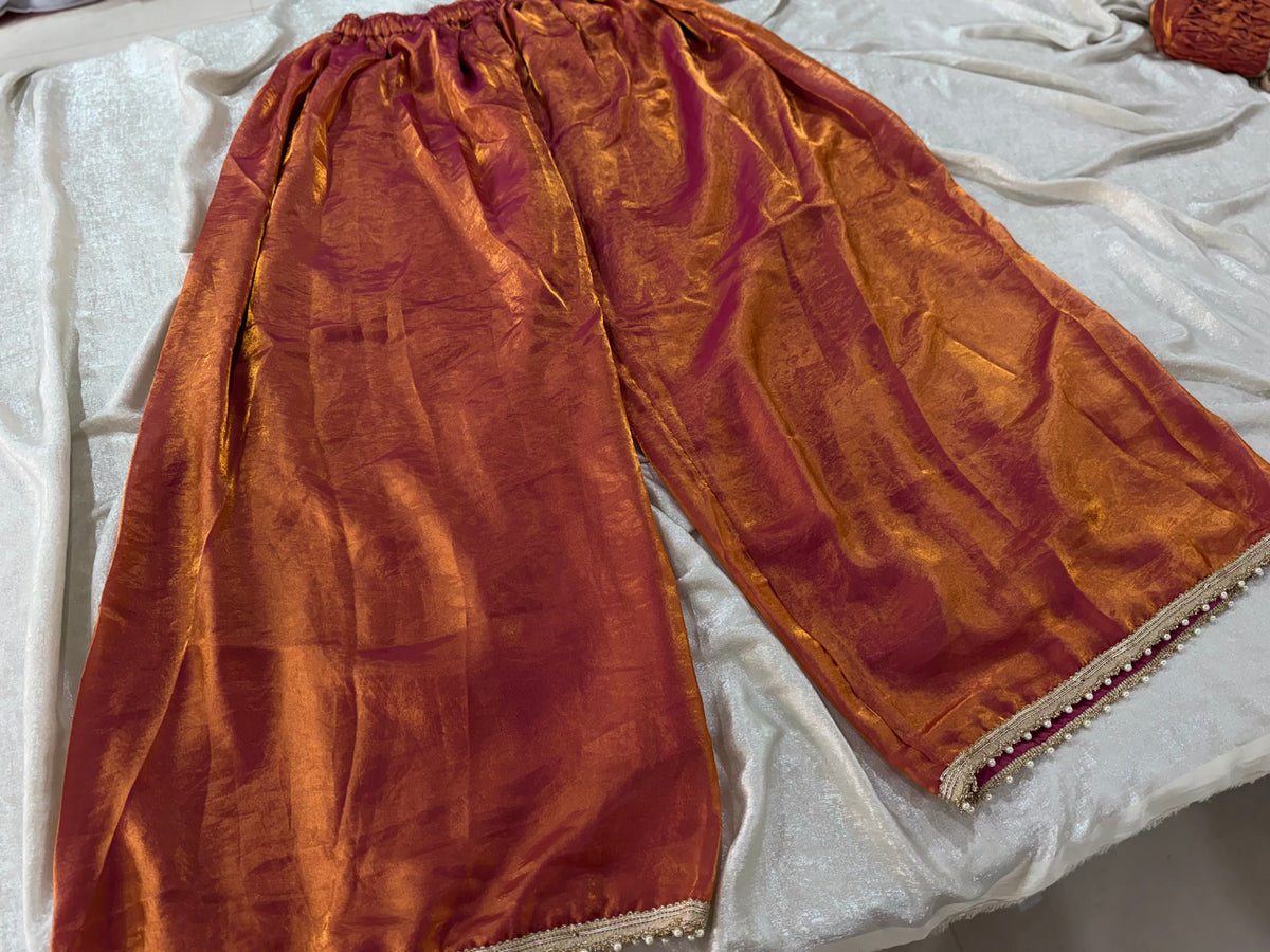 BEAUTIFUL RUST SHARARA IN ZARDOZI WORK