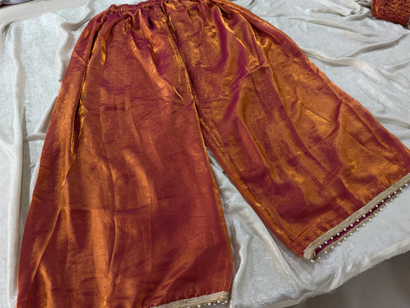 BEAUTIFUL RUST SHARARA IN ZARDOZI WORK |  | Karishma Emporium | Elegance in Making Pure Zardozi Women wear