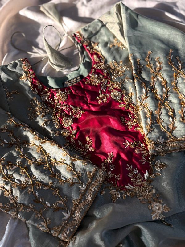 ZARDOZI GHARARA IN TISSUE