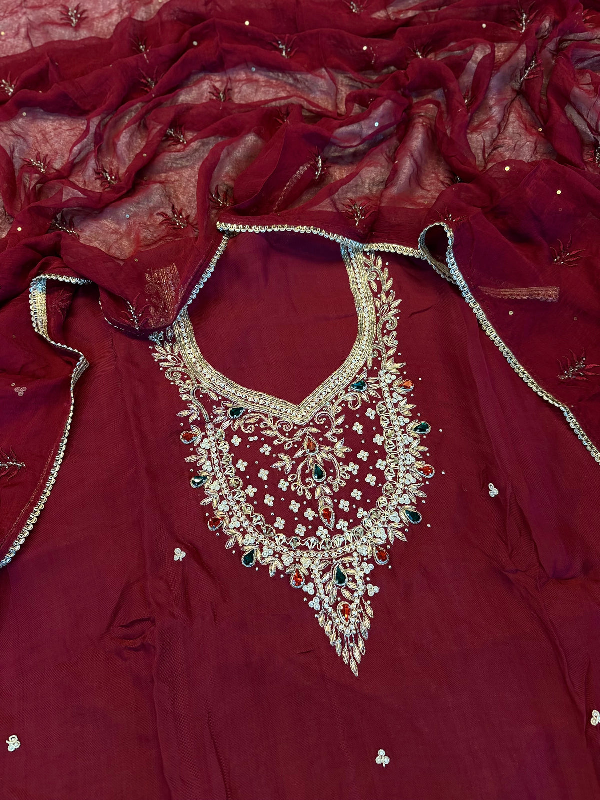 BEAUTIFUL ZARDOZI NECK SUITS