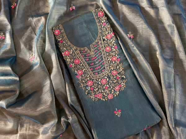BEAUTIFUL SUIT ON CRUSH TISSUE |  | Karishma Emporium | Elegance in Making Pure Zardozi Women wear