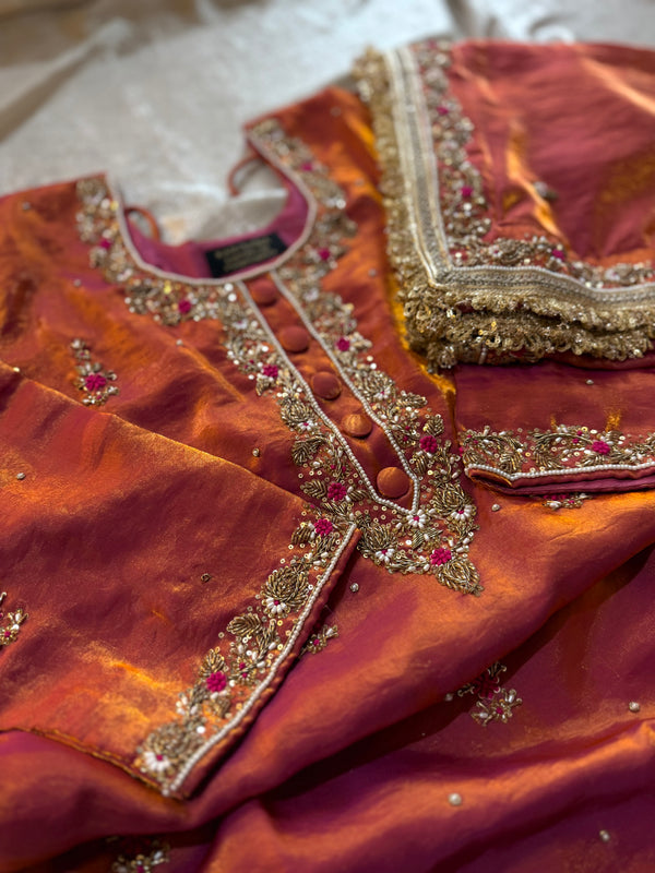 RUST ZARDOZI GHARARA |  | Karishma Emporium | Elegance in Making Pure Zardozi Women wear