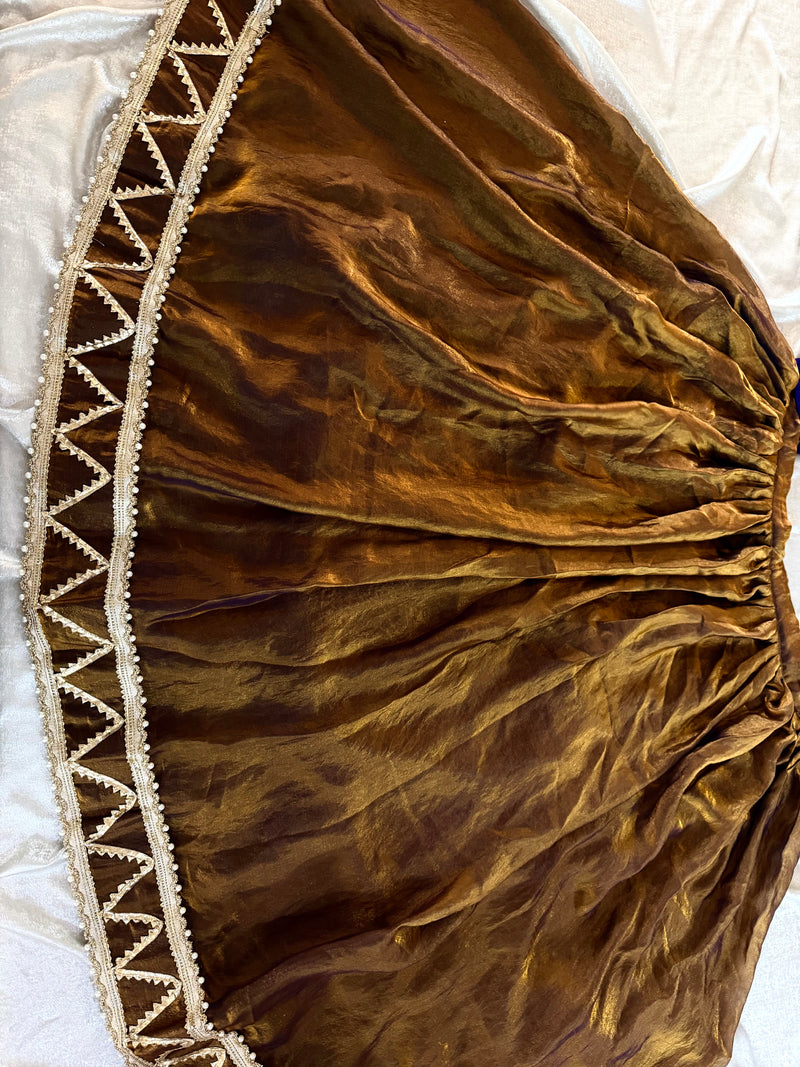 PURE HANDWORK DRESS IN GOLD BROWN COLOUR WITH SKIRT |  | Karishma Emporium | Elegance in Making Pure Zardozi Women wear