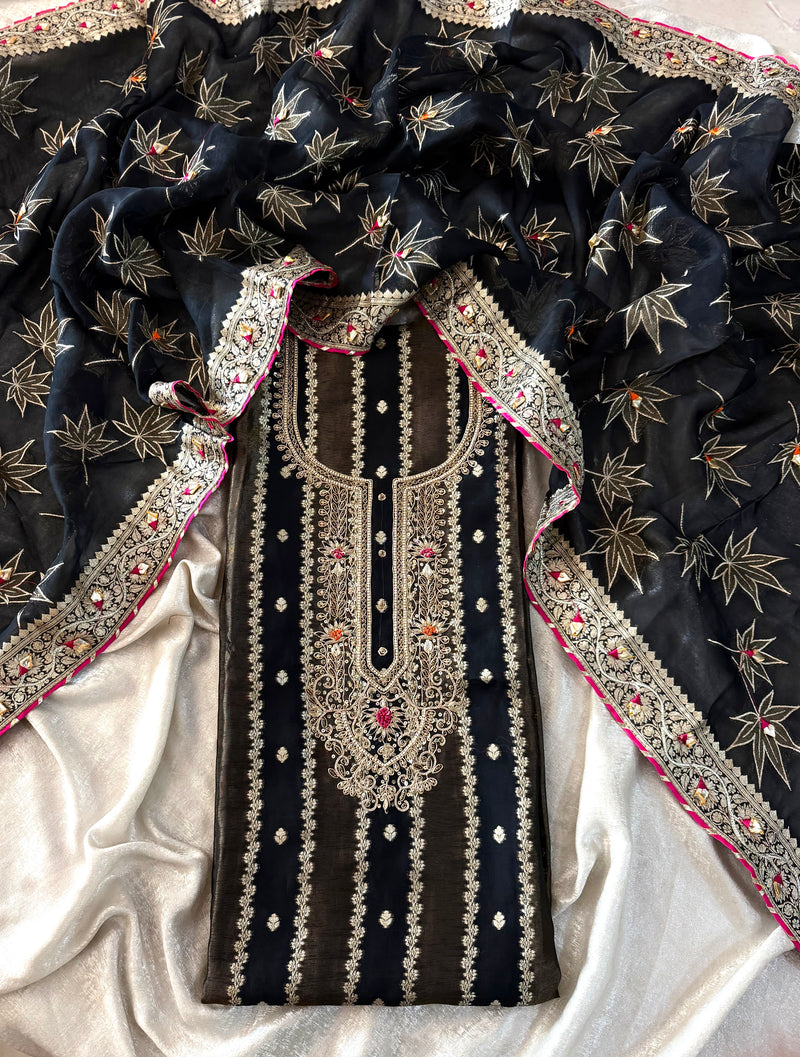 Punjabi suit with dabka work neck |  | Karishma Emporium | Elegance in Making Pure Zardozi Women wear