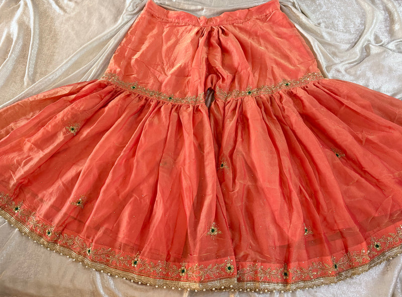 BEAUTIFUL HANDWORK GHARARA IN LIGHT ORANGE |  | Karishma Emporium | Elegance in Making Pure Zardozi Women wear