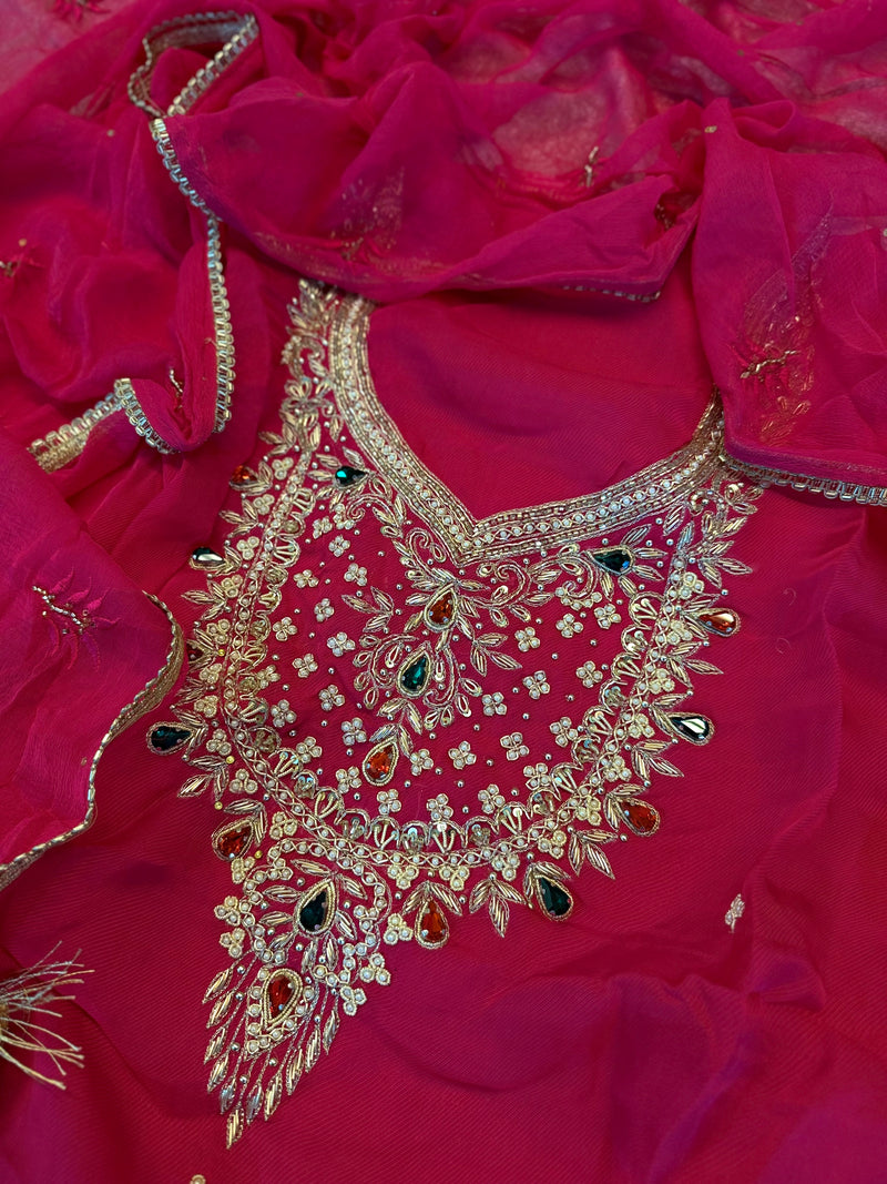 BEAUTIFUL ZARDOZI NECK SUITS |  | Karishma Emporium | Elegance in Making Pure Zardozi Women wear