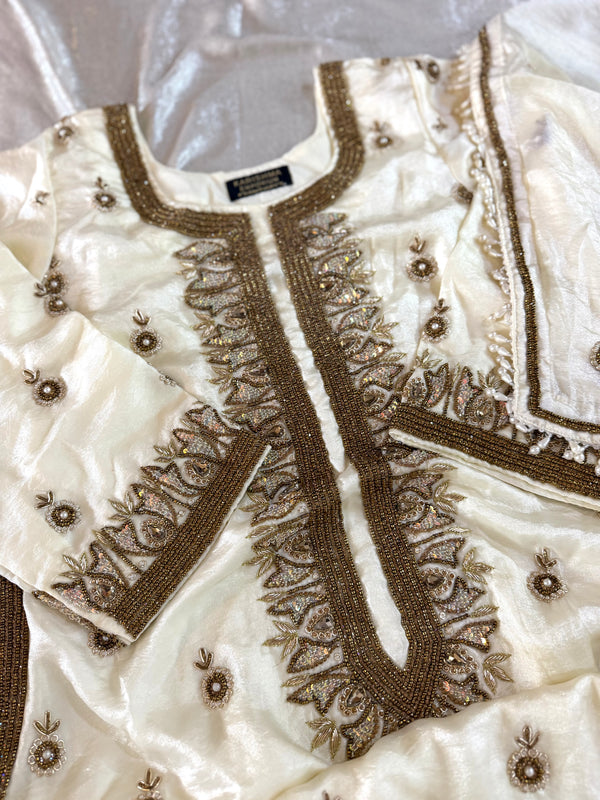 BEAUTIFUL HANDWORK OFF WHITE SHARARA SET |  | Karishma Emporium | Elegance in Making Pure Zardozi Women wear