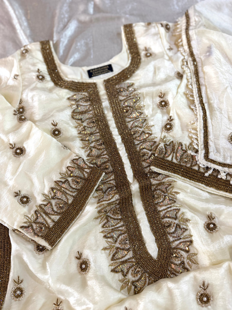 BEAUTIFUL HANDWORK OFF WHITE SHARARA SET |  | Karishma Emporium | Elegance in Making Pure Zardozi Women wear