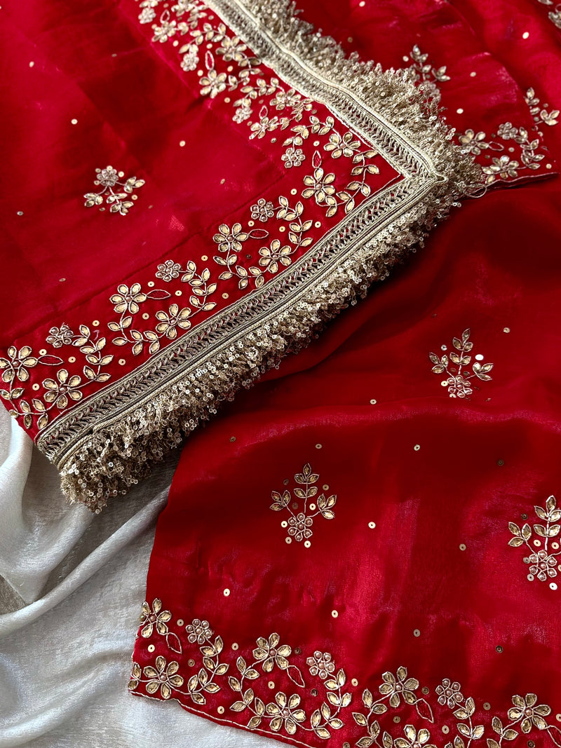 RED NIKAH GHARARA IN DABKA ND KUNDAN WORK ON ITALIAN SHIMAR |  | Karishma Emporium | Elegance in Making Pure Zardozi Women wear
