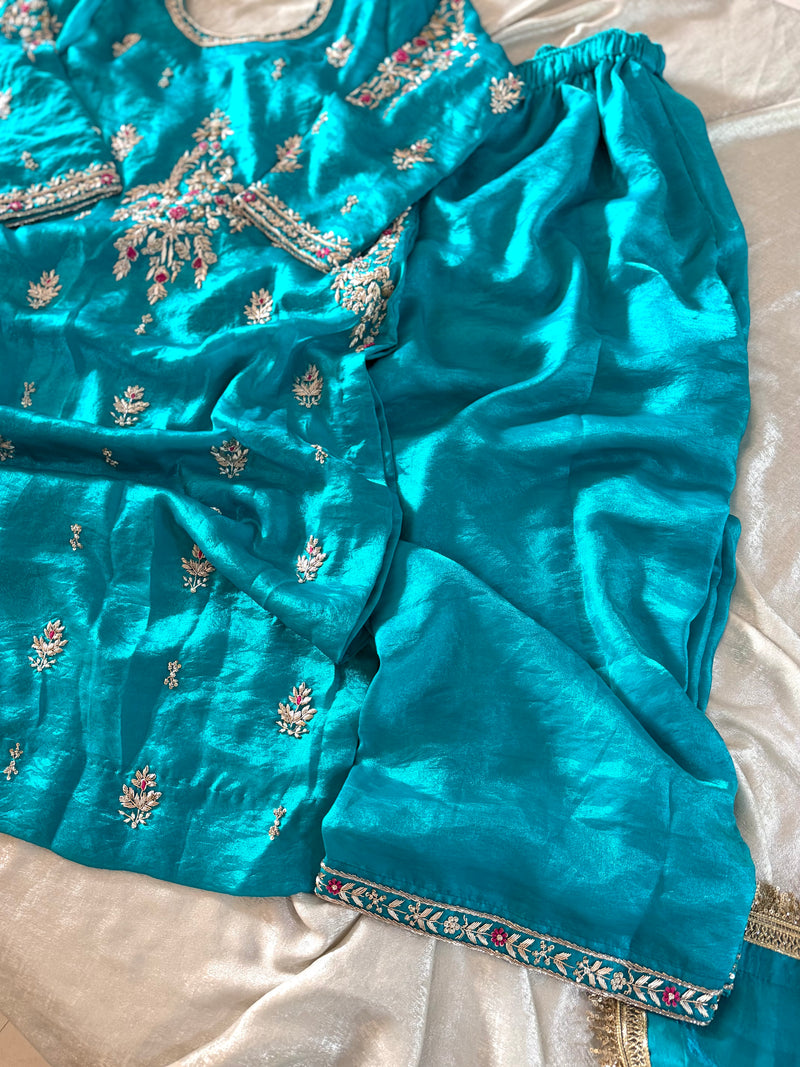 BEAUTIFUL BACKWORK KURTA PANT SET IN ZARDOZI WORK |  | Karishma Emporium | Elegance in Making Pure Zardozi Women wear