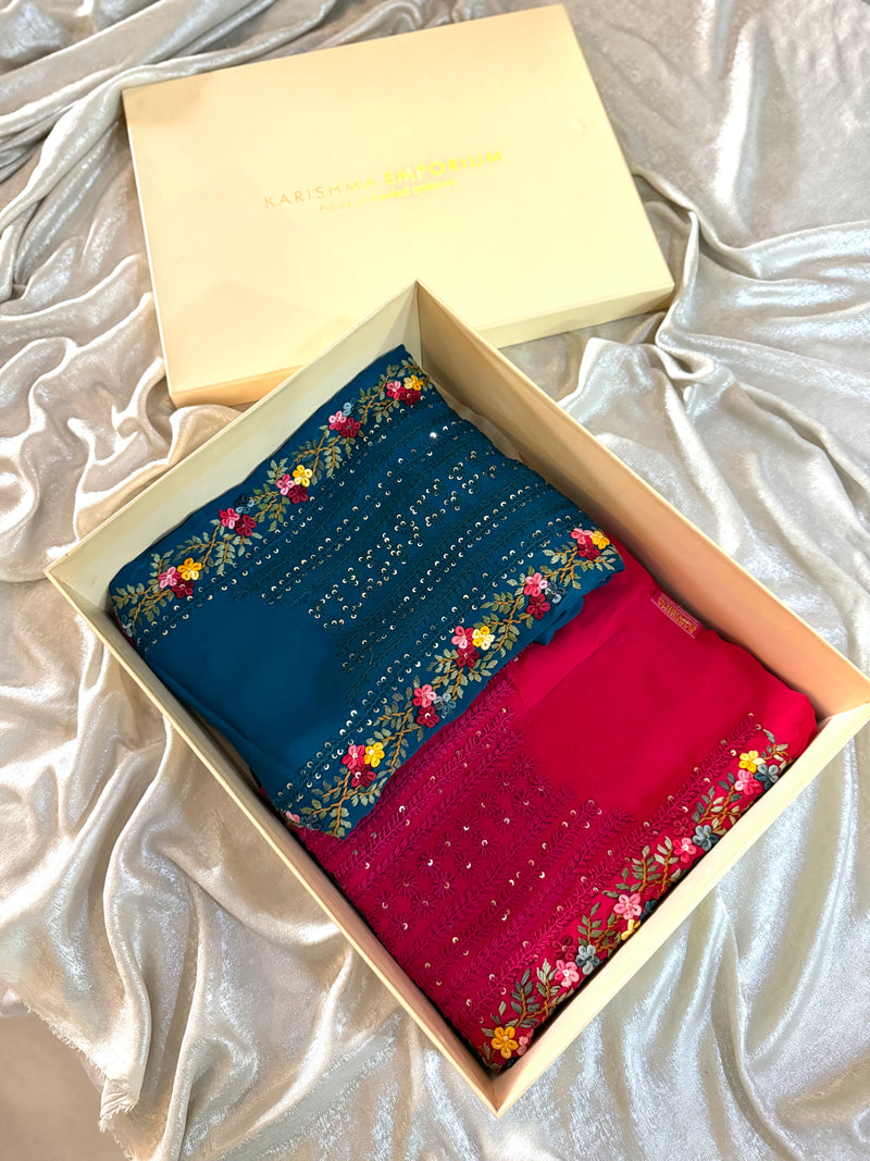 (KATHA WORK) PURE GEORGETTE FABRIC |  | Karishma Emporium | Elegance in Making Pure Zardozi Women wear