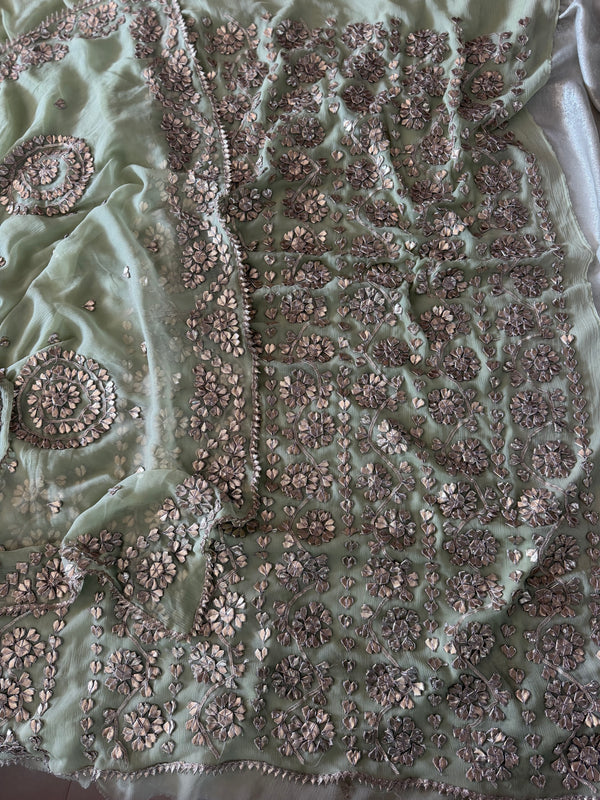 (HANDWORK GOTA PATTI SUITS ON PURE FABRIC GET THREE AT THE BEST PRICE) |  | Karishma Emporium | Elegance in Making Pure Zardozi Women wear
