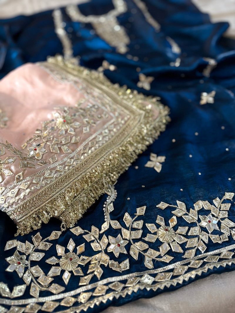 Gota Patti suit in contrast dupatta |  | Karishma Emporium | Elegance in Making Pure Zardozi Women wear