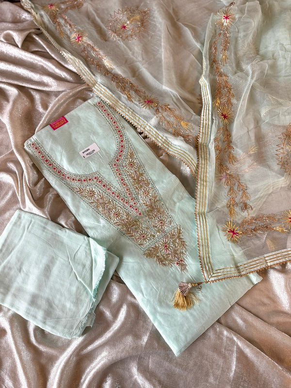 PURE ZARDOZI NECK SUIT WITH PURE GOTA DUPATTA |  | Karishma Emporium | Elegance in Making Pure Zardozi Women wear