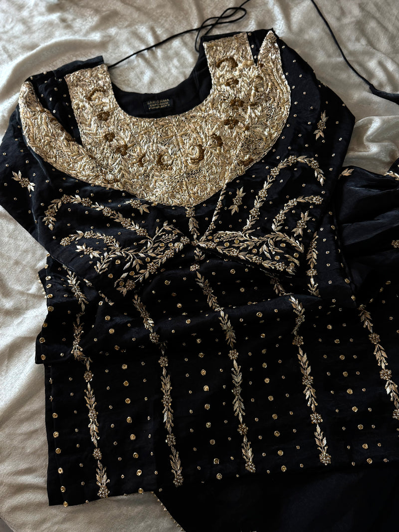 PURE ZARDOZI GHARARA ON ITALIAN SHIMAR FABRIC |  | Karishma Emporium | Elegance in Making Pure Zardozi Women wear