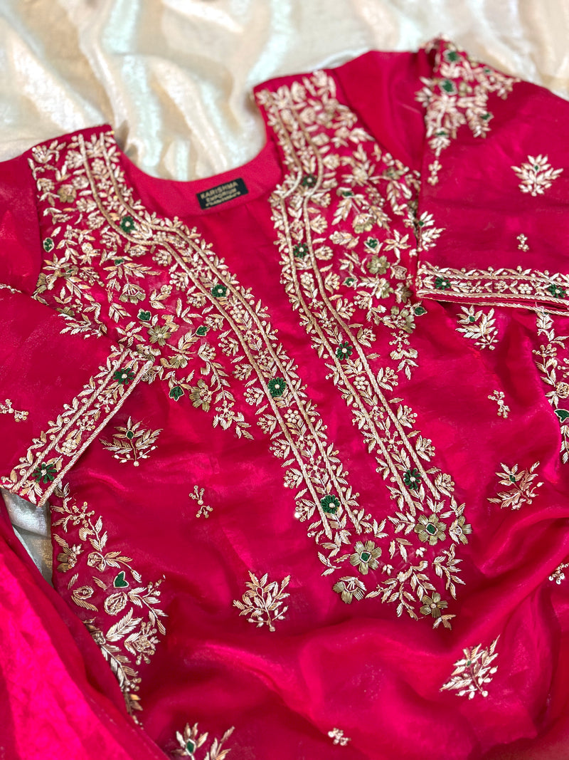 RANI ZARDOZI PANT KURTA SET |  | Karishma Emporium | Elegance in Making Pure Zardozi Women wear