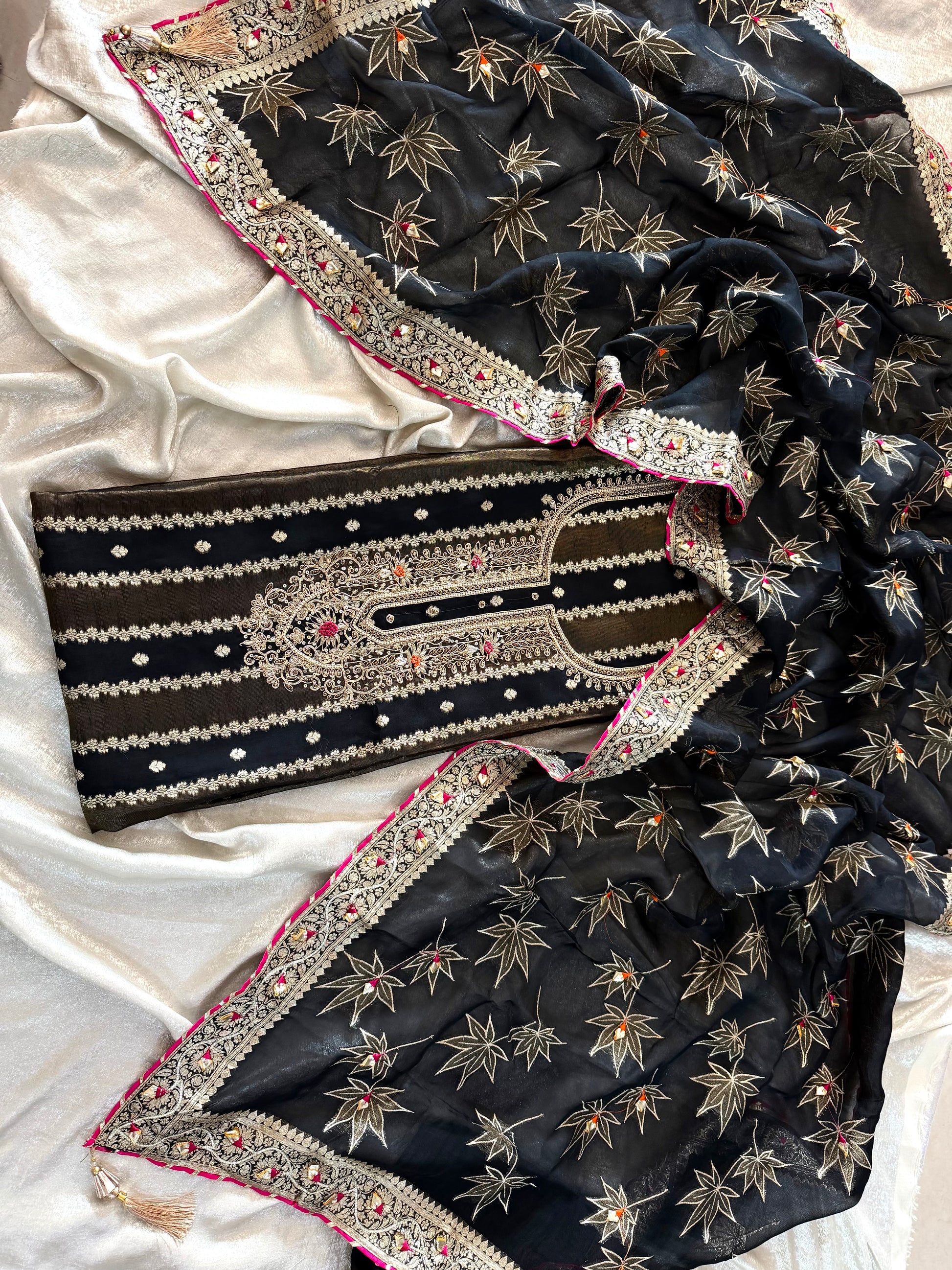 Punjabi suit with dabka work neck |  | Karishma Emporium | Elegance in Making Pure Zardozi Women wear