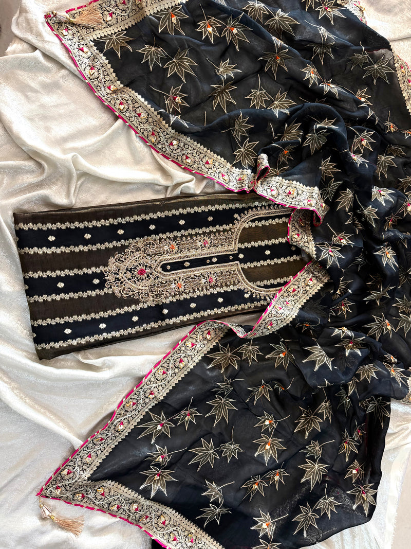 Punjabi suit with dabka work neck |  | Karishma Emporium | Elegance in Making Pure Zardozi Women wear