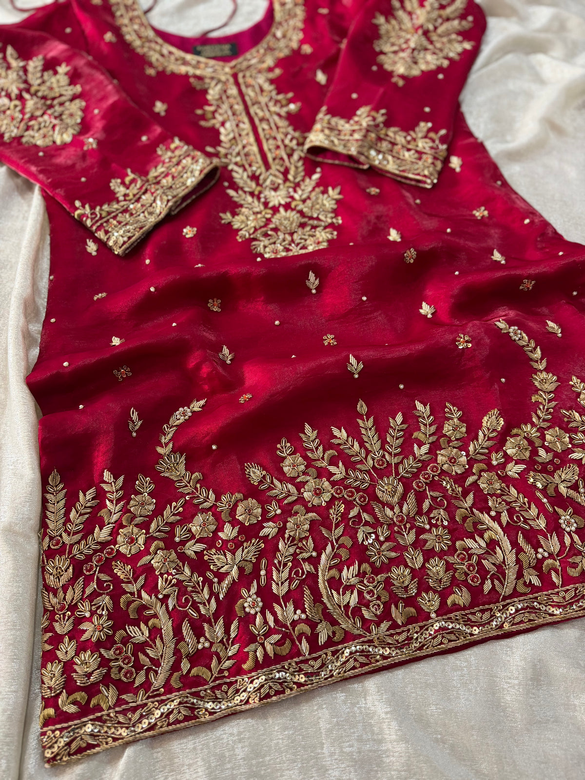 (BRIDAL RANI NIKAH GHARARA) PREMIUM ZARDOZI WORK ITALIAN SHIMAR FABRIC