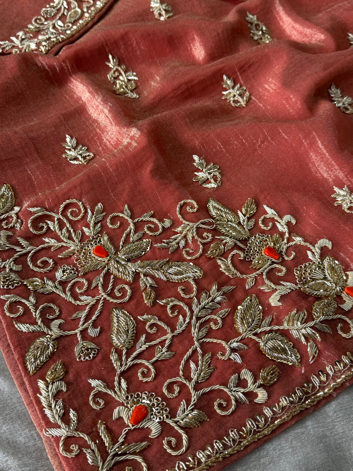 ZARDOZI GHARARA ON CRUSH TISSUE FABRIc