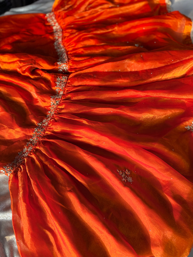 ORANGA DABKA WORK GHARARA |  | Karishma Emporium | Elegance in Making Pure Zardozi Women wear