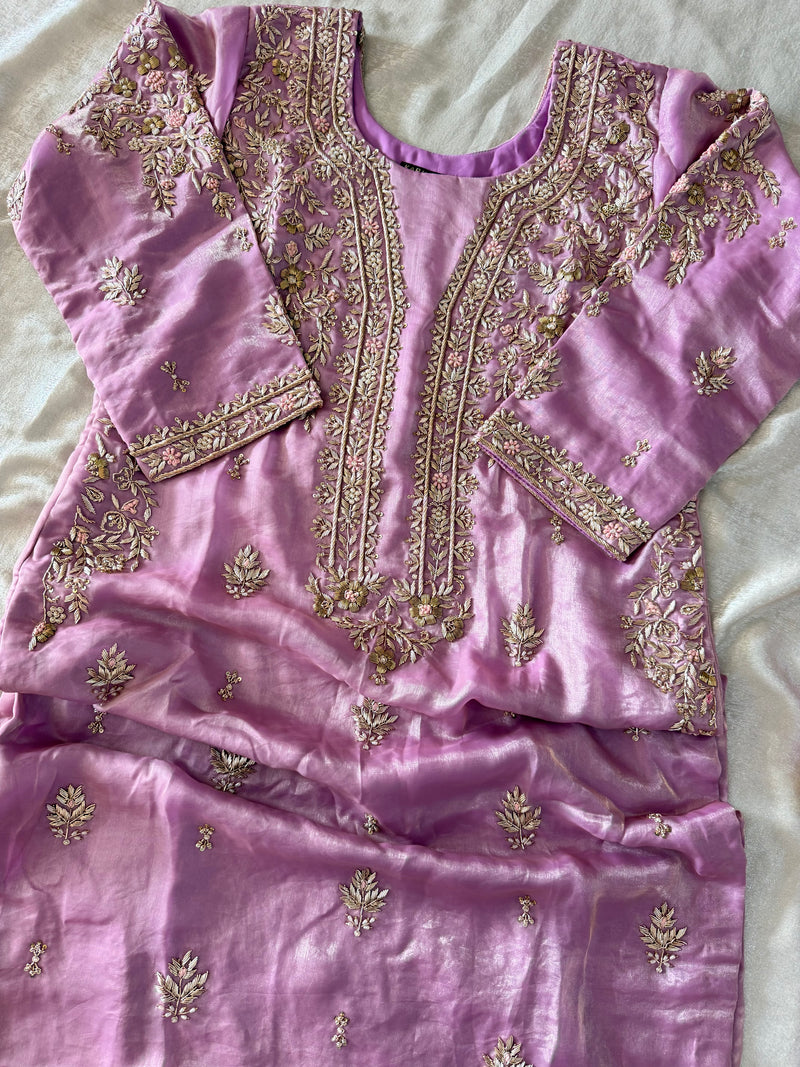 ZARDOZI KURTA PANT IN LAVENDER WITH BACK WORK |  | Karishma Emporium | Elegance in Making Pure Zardozi Women wear