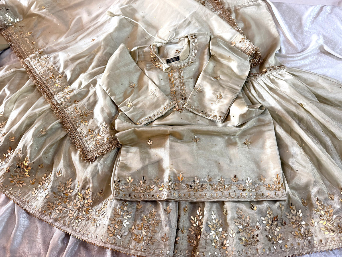 BEAUTIFUL HANDWORK GHARARA IN IVORY PISTA COLOUR