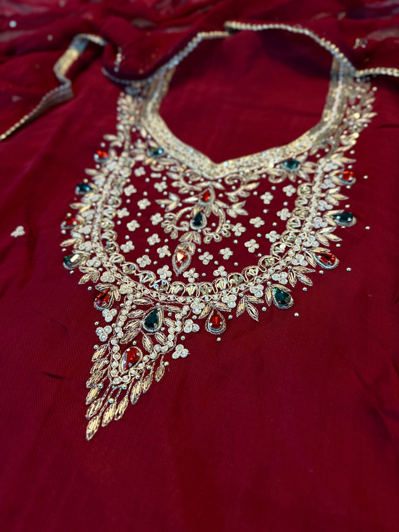 BEAUTIFUL ZARDOZI NECK SUITS |  | Karishma Emporium | Elegance in Making Pure Zardozi Women wear