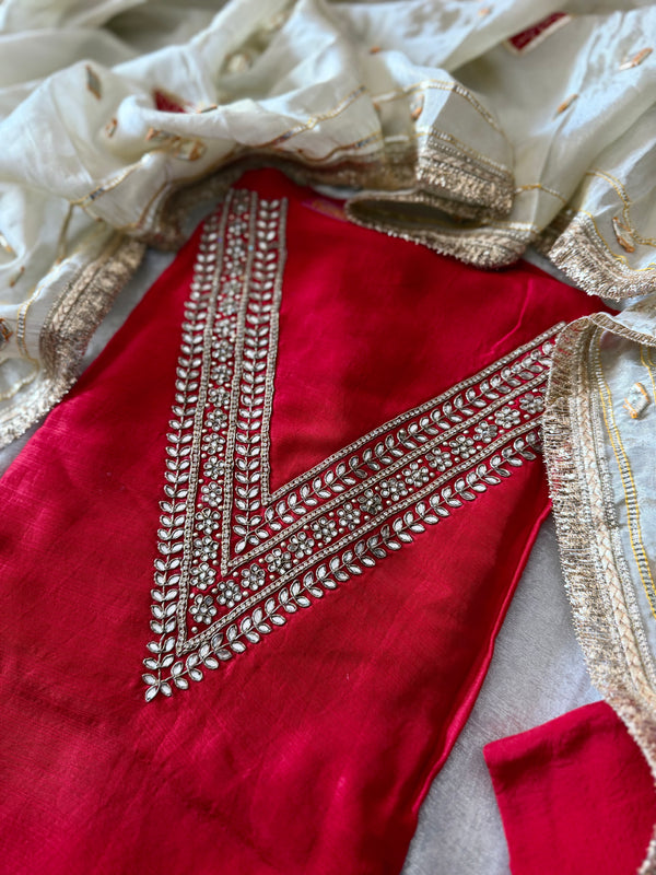 BEAUTIFUL PUNJABI SUIT IN RED COLOUR ON PURE SILK |  | Karishma Emporium | Elegance in Making Pure Zardozi Women wear
