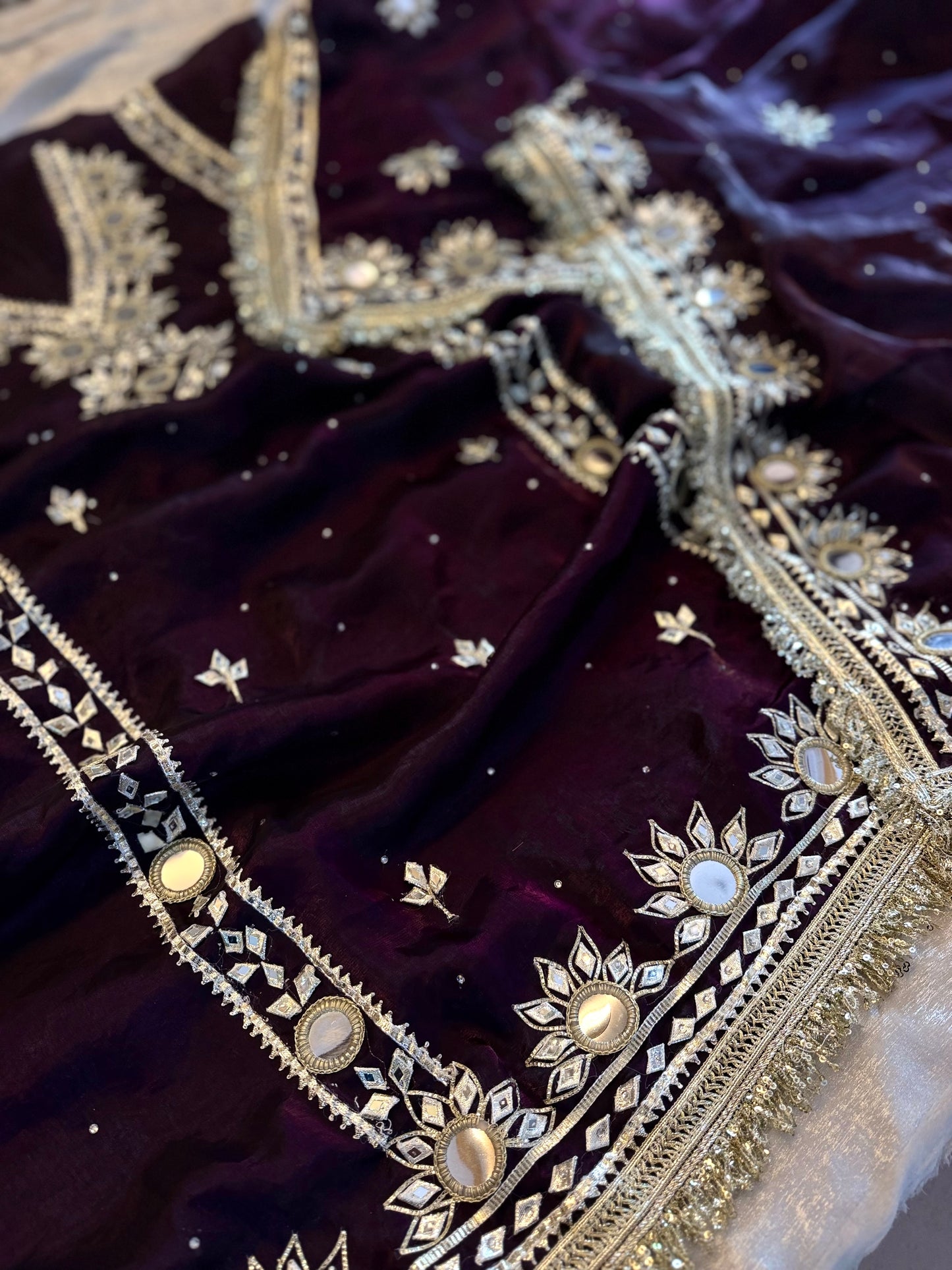 BEAUTIFUL GOTA PATTI SUIT IN DARK WINE