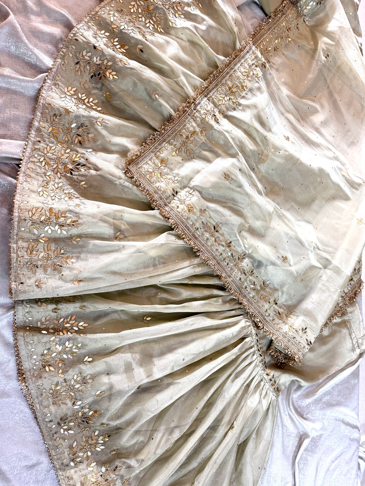 BEAUTIFUL HANDWORK GHARARA IN IVORY PISTA COLOUR
