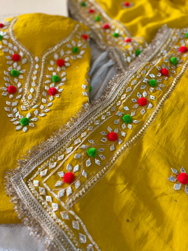 PUNJABI GOTA SUIT IN MANGO COLOUR |  | Karishma Emporium | Elegance in Making Pure Zardozi Women wear