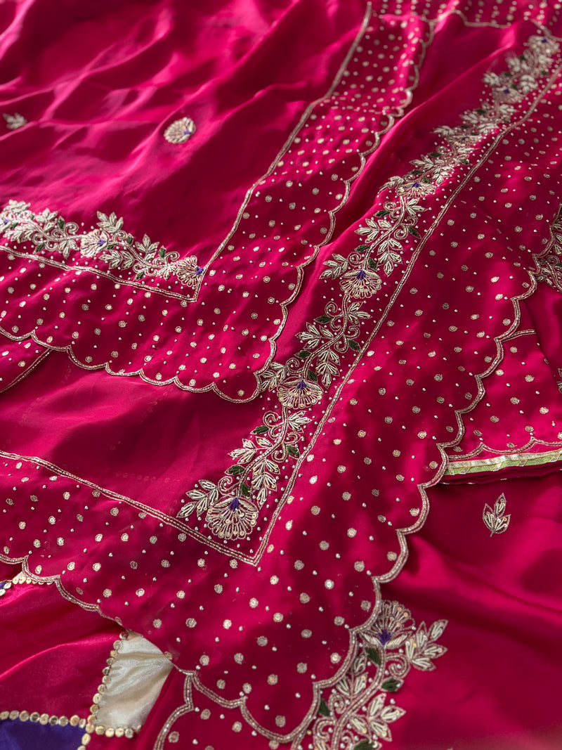 MAGENTA CHATAPATI GHARARA IN DABKA WORK(LIMITED EDITION) |  | Karishma Emporium | Elegance in Making Pure Zardozi Women wear
