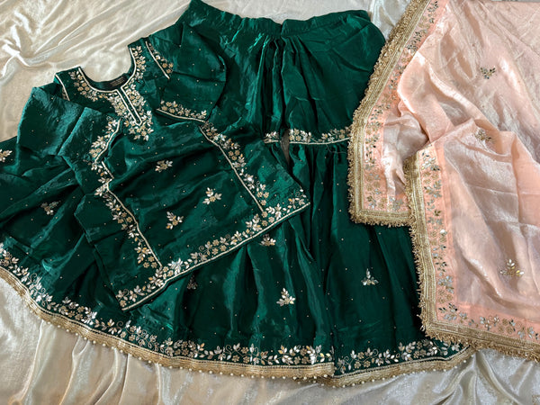 BEAUTIFUL HANDWORK GHARARA IN CONTRAST |  | Karishma Emporium | Elegance in Making Pure Zardozi Women wear