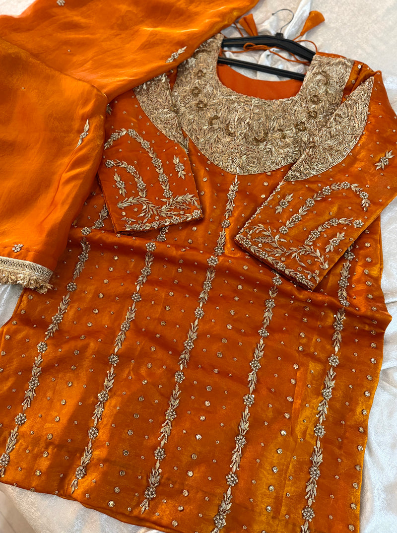 Rust Sharara |  | Karishma Emporium | Elegance in Making Pure Zardozi Women wear