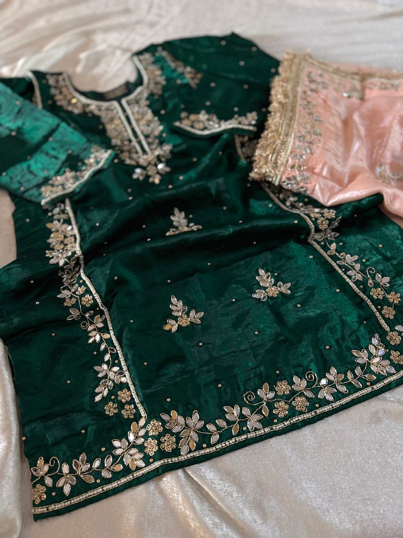 BEAUTIFUL HANDWORK GHARARA IN CONTRAST |  | Karishma Emporium | Elegance in Making Pure Zardozi Women wear