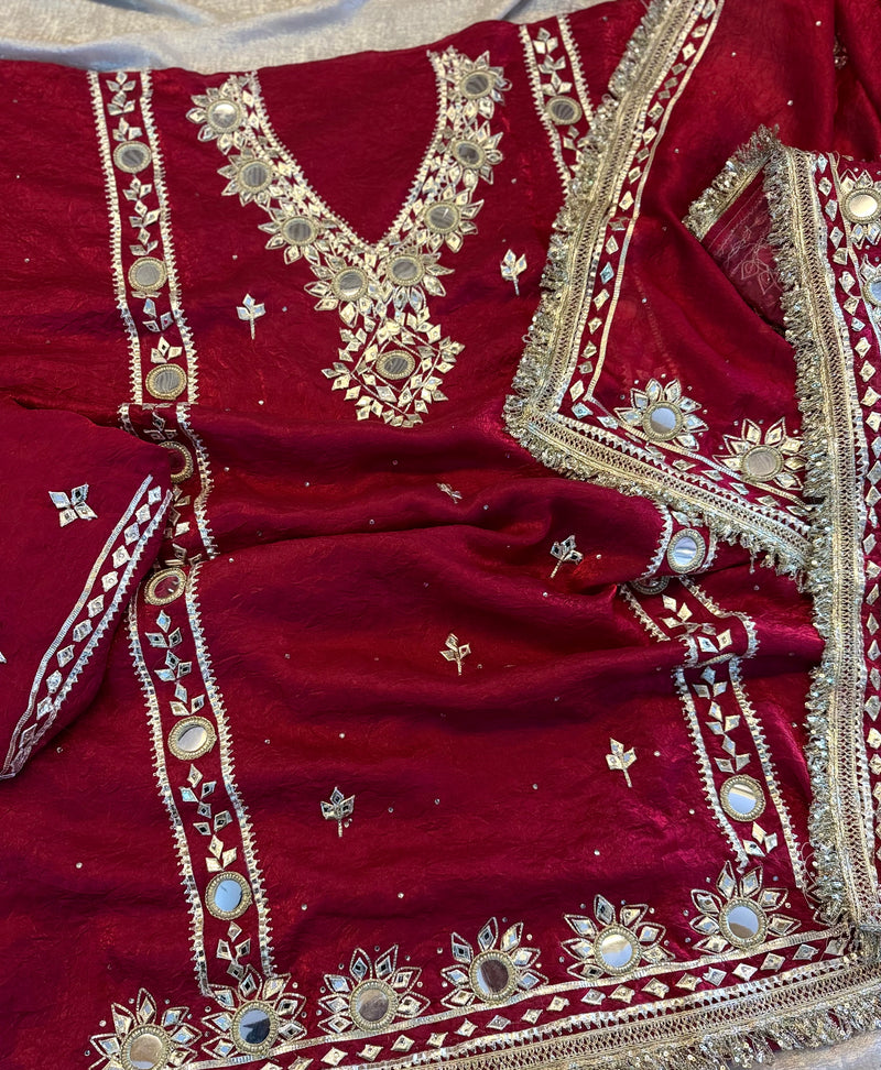 GOTA PATTI SUIT WITH MIRROR WORK |  | Karishma Emporium | Elegance in Making Pure Zardozi Women wear