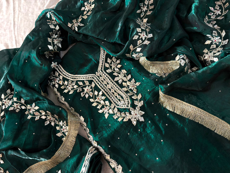 GREEN GOTA PATTI SUIT |  | Karishma Emporium | Elegance in Making Pure Zardozi Women wear